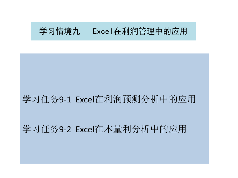 《Excel在財務(wù)與會計中的應(yīng)用》課件：學(xué)習(xí)情境九Excel在利潤管理中的應(yīng)用_第1頁