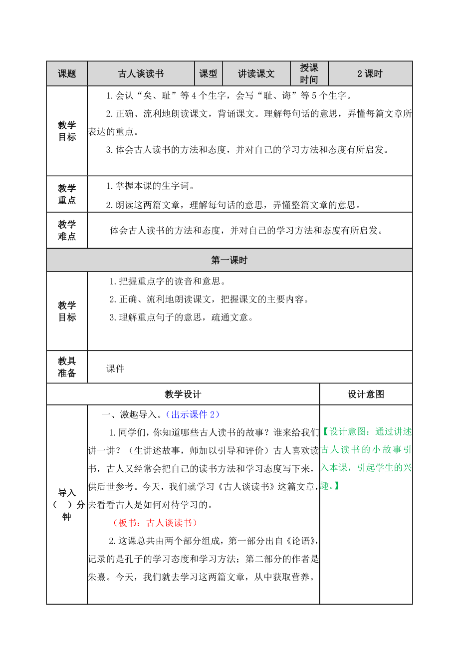 部編版五年級(jí)語(yǔ)文上冊(cè)《25 古人談讀書(shū)》優(yōu)秀教案_第1頁(yè)