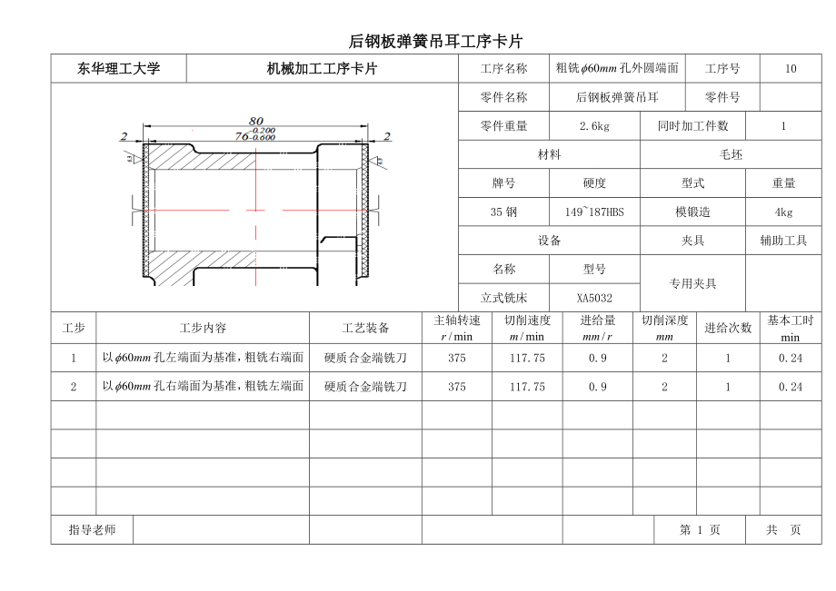 解放牌汽車CA10B工藝卡片后鋼板彈簧吊耳零件.doc_第1頁