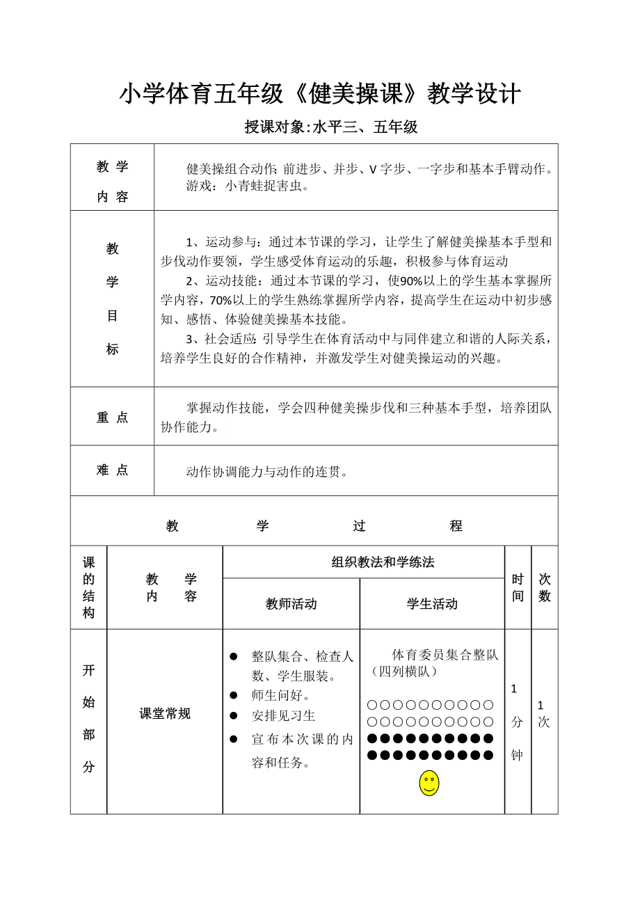 小學體育五年級健美操課教學設(shè)計.doc_第1頁