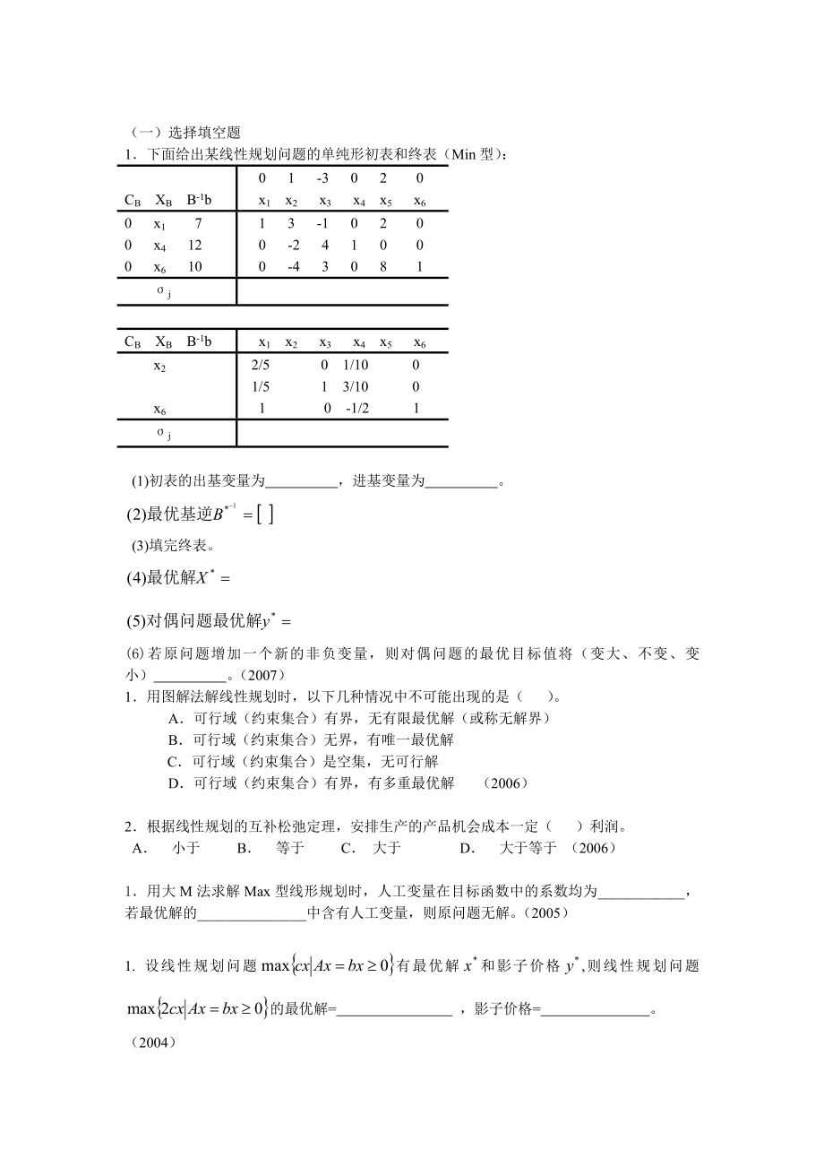 天大運(yùn)籌學(xué)考研歷年試題分類.doc_第1頁