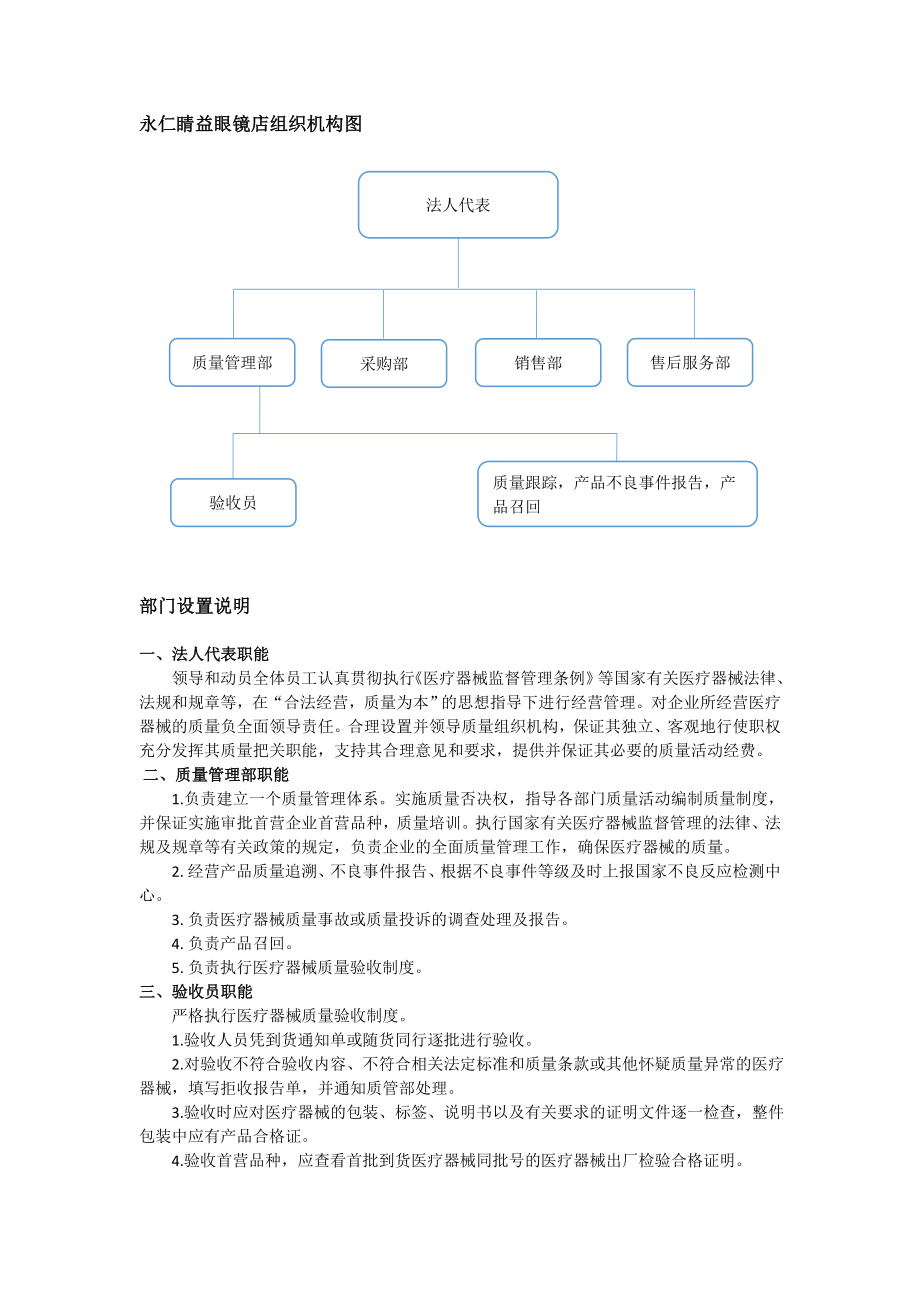 企業(yè)經(jīng)營三類醫(yī)療器械組織機構(gòu)與部門設(shè)置說明_第1頁