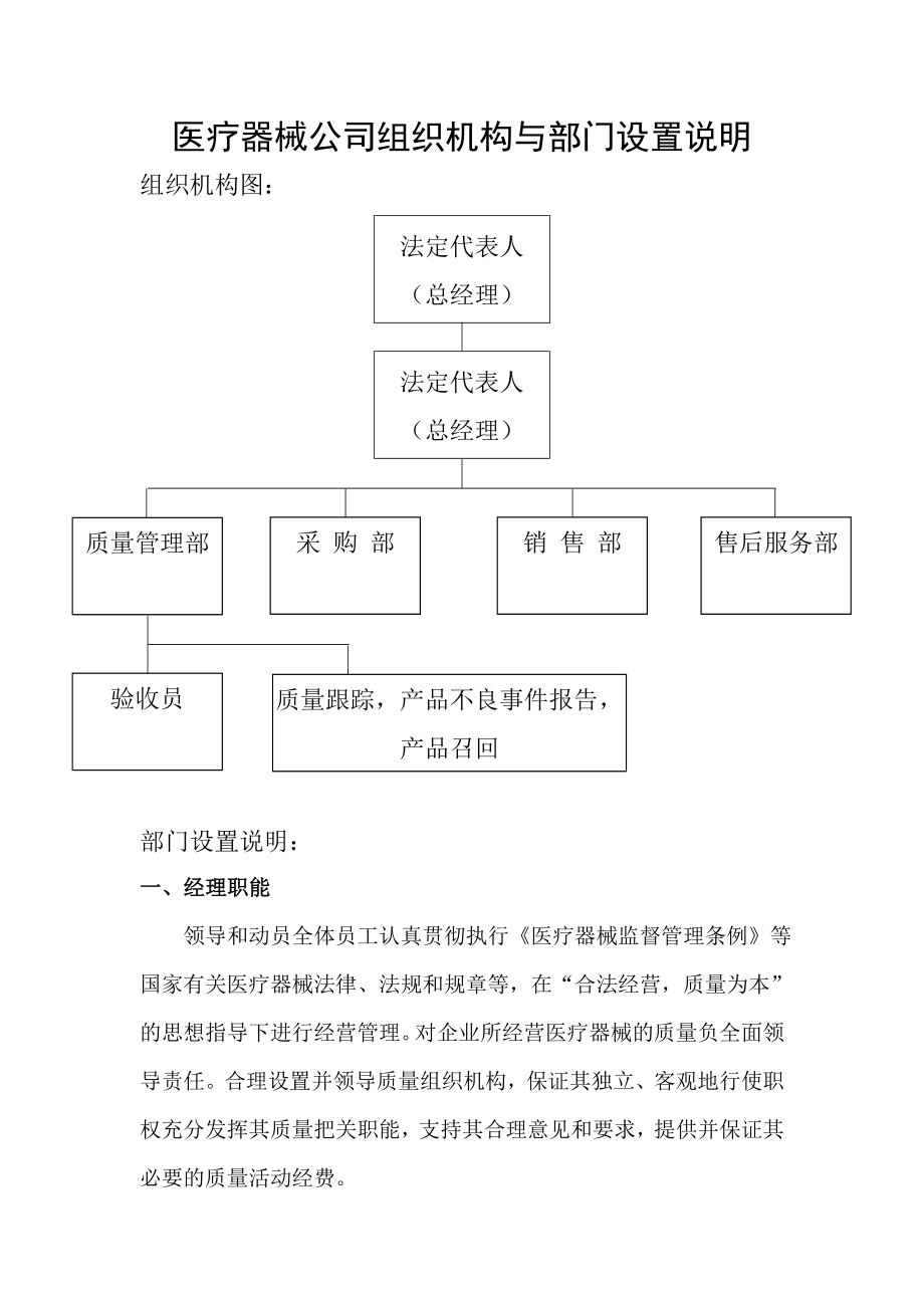 医疗器械公司组织机构与部门设置说明.doc_第1页