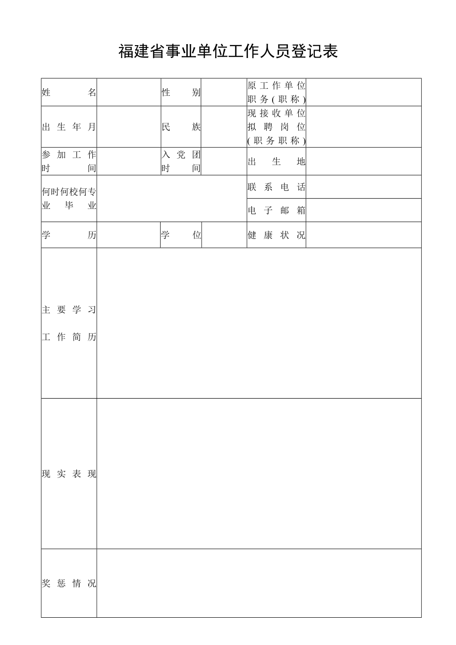 福建省事業(yè)單位工作人員登記表.doc_第1頁(yè)