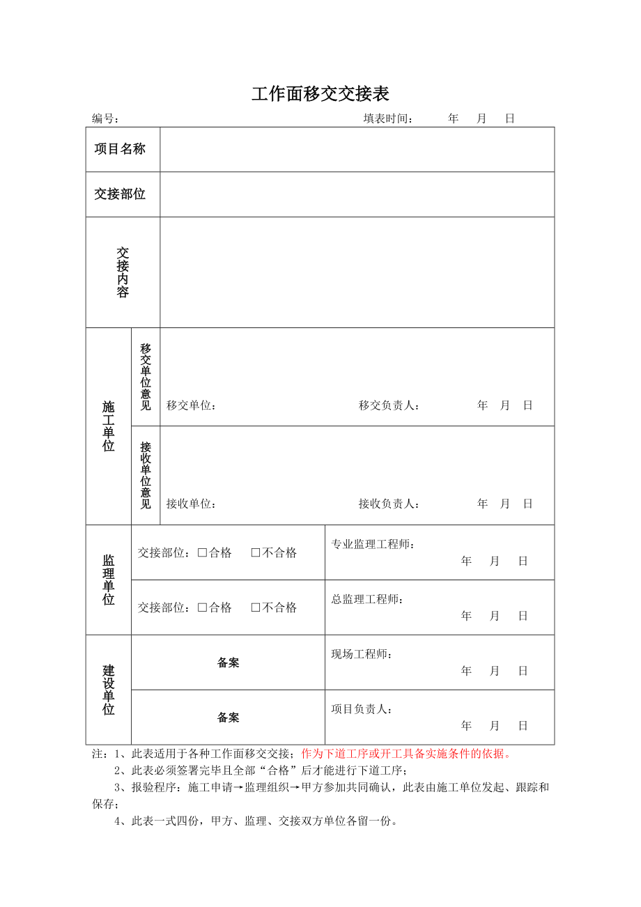 工作面移交交接表_第1页