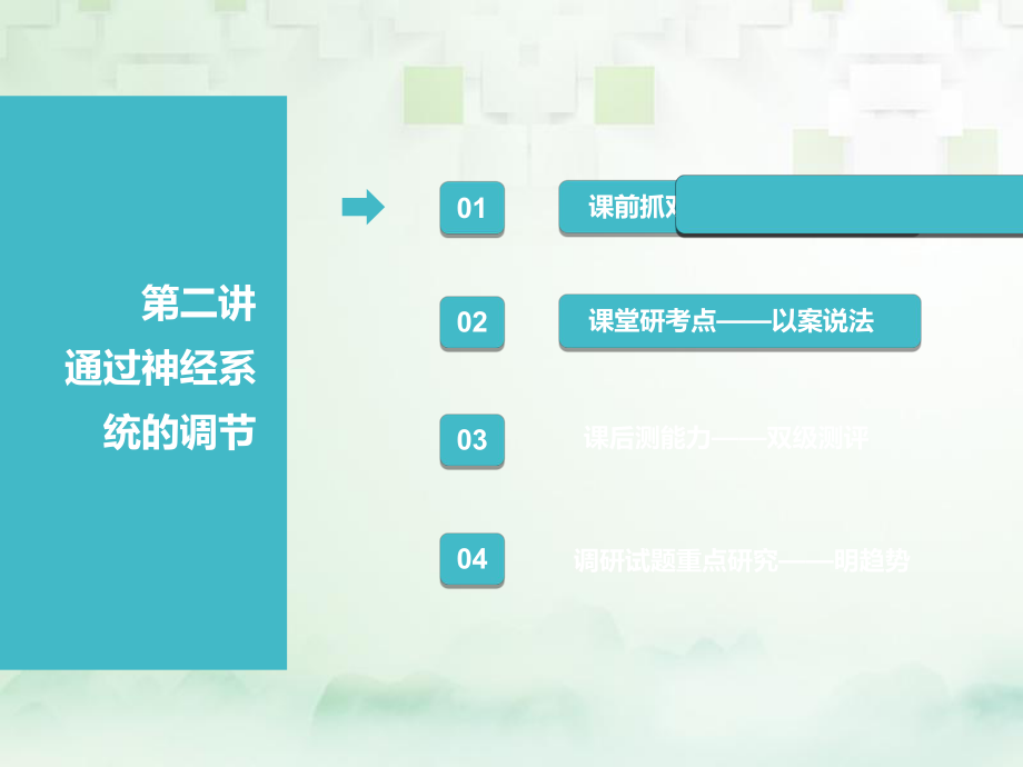 （江苏专）高考生物一轮复习 第三部分 稳态与环境 第一单元 动物和人体生命活动的调节 第二讲 通过神经系统的调节课件_第1页