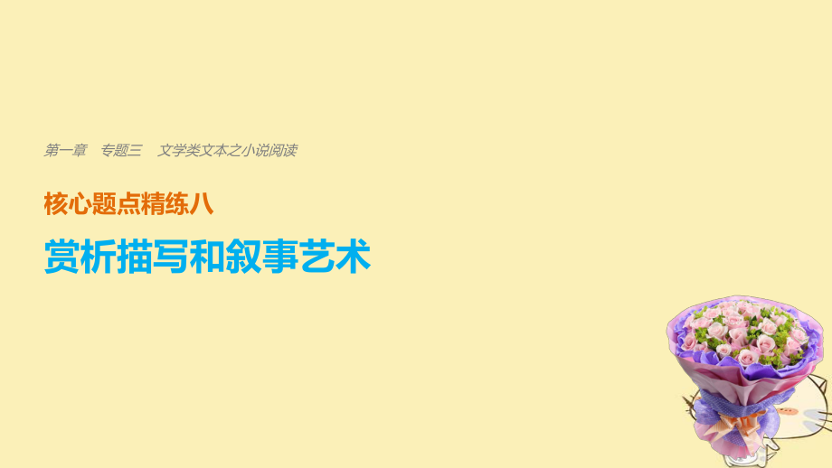 （全國(guó)通用）高考語(yǔ)文二輪復(fù)習(xí) 考前三個(gè)月 第一章 核心題點(diǎn)精練 專(zhuān)題三 文學(xué)類(lèi)文本之小說(shuō)閱讀 精練八 賞析描寫(xiě)和敘事藝術(shù)課件_第1頁(yè)