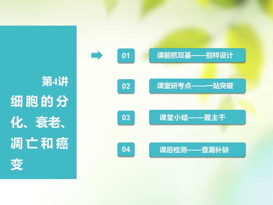 （全国通用）高考生物一轮复习 第1部分 分子与细胞 第四单元 细胞的生命历程 第4讲 细胞的分化、衰老、凋亡和癌变课件_第1页