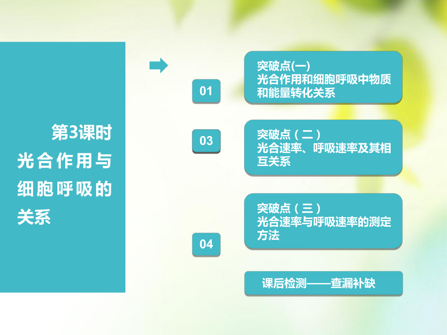 （全國通用）高考生物一輪復(fù)習(xí) 第1部分 分子與細(xì)胞 第三單元 細(xì)胞的能量供應(yīng)和利用 第3講 第3課時 光合作用與細(xì)胞呼吸的關(guān)系課件_第1頁