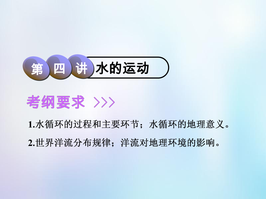 高考地理一輪復(fù)習(xí) 第1部分 自然地理 第二章 自然地理環(huán)境中的物質(zhì)運(yùn)動(dòng)和能量交換 第四講 水的運(yùn)動(dòng)課件 中圖_第1頁(yè)