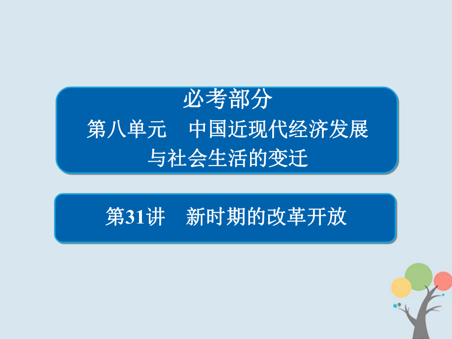 屆高考?xì)v史一輪復(fù)習(xí) 第八單元 中國近現(xiàn)代經(jīng)濟(jì)發(fā)展與社會(huì)生活的變遷 31 新時(shí)期的改革開放課件 新人教_第1頁