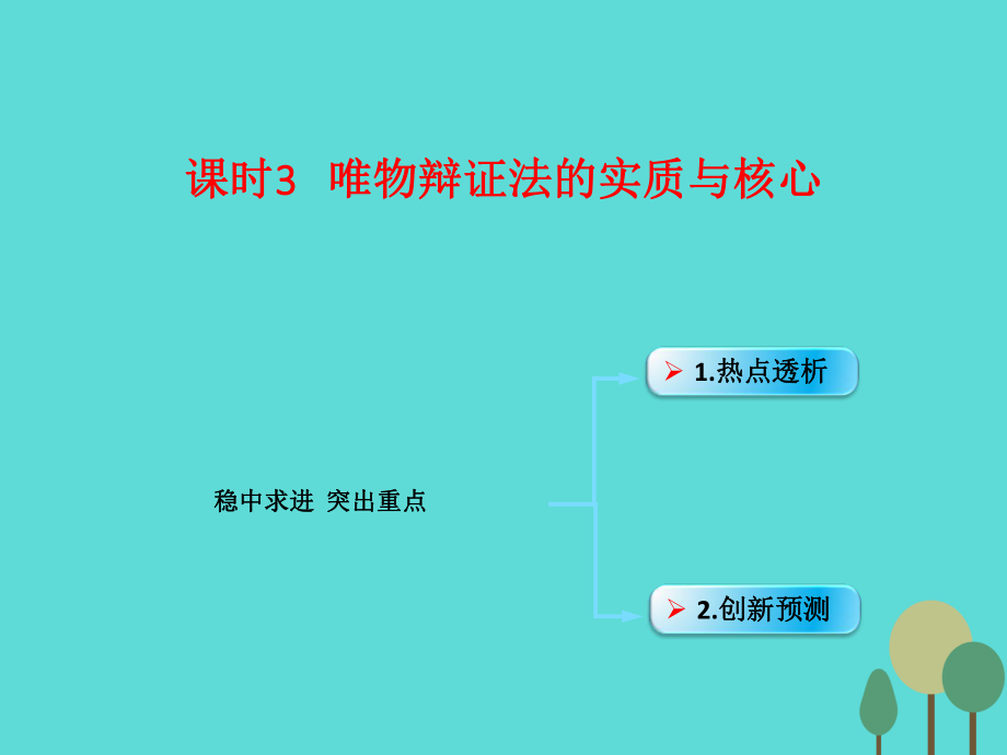 （全國通用Ⅱ）高考政治一輪復(fù)習(xí) 考點(diǎn)專題 模塊4 單元15 課時(shí)3 唯物辯證法的實(shí)質(zhì)與核心 熱點(diǎn)突破 穩(wěn)中求進(jìn) 突出重點(diǎn)課件_第1頁