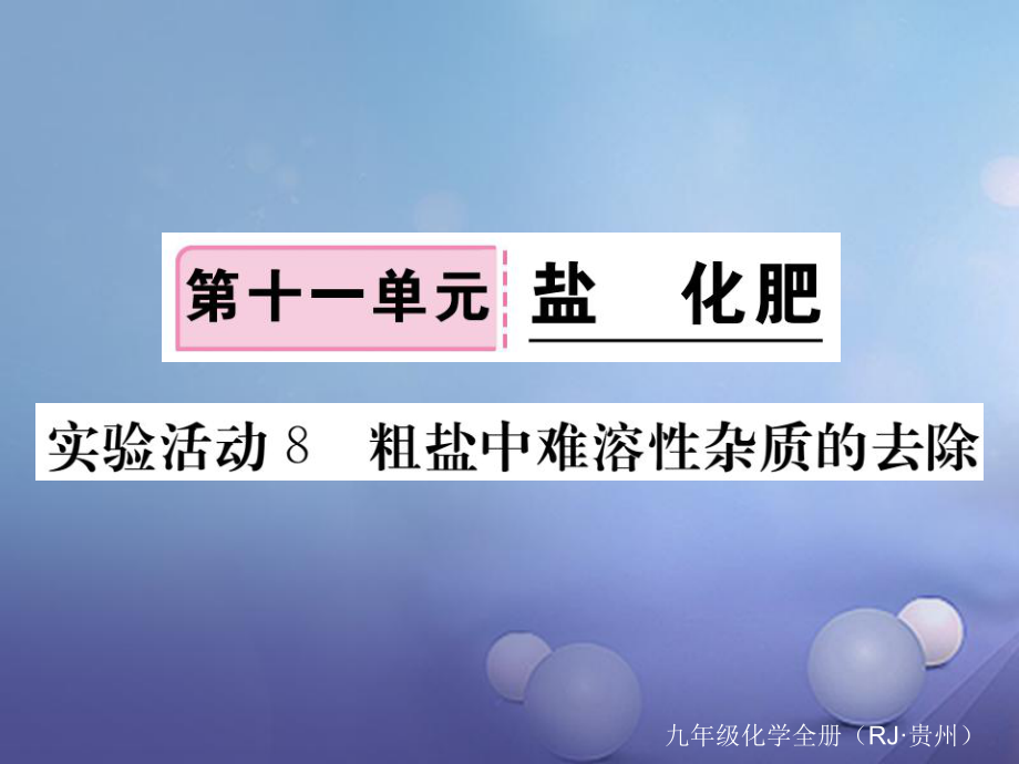 （贵州专版）九年级化学下册 第十一单元 实验活动8 粗盐中难容性杂质的去除复习课件 （新版）新人教版_第1页