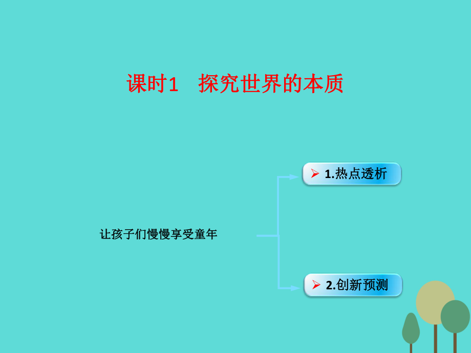 （全國(guó)通用Ⅱ）高考政治一輪復(fù)習(xí) 考點(diǎn)專題 模塊4 單元14 課時(shí)1 探究世界的本質(zhì) 熱點(diǎn)突破 讓孩子們慢慢享受童年課件_第1頁