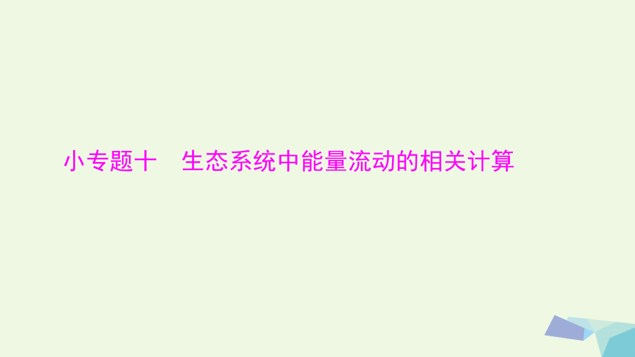 高考生物大一輪精講復(fù)習(xí) 小專題十 生態(tài)系統(tǒng)中能量流動(dòng)的相關(guān)計(jì)算課件[共13頁(yè)]_第1頁(yè)