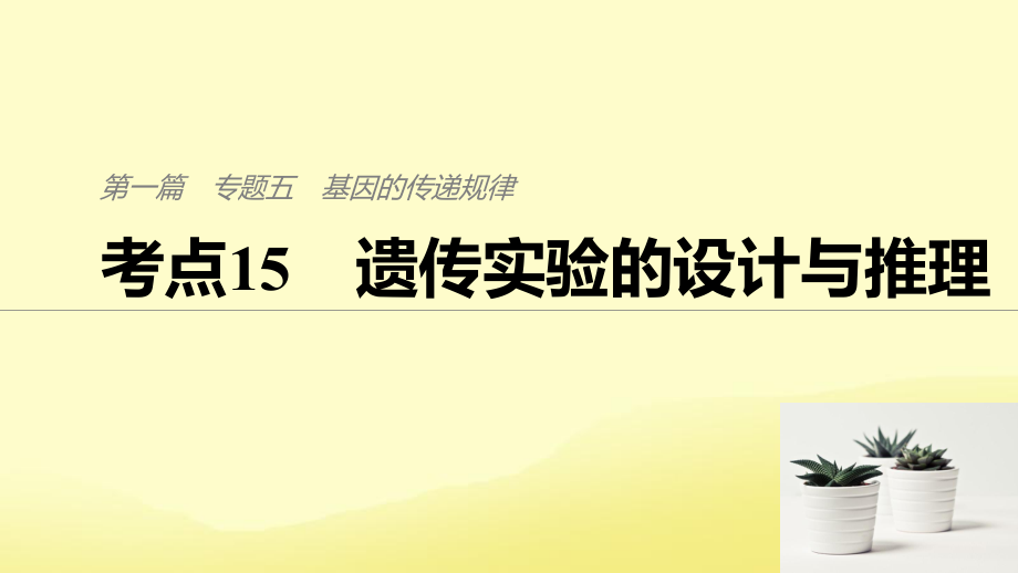 （通用）高考生物二輪復(fù)習(xí) 專題五 基因的傳遞規(guī)律 考點15 遺傳實驗的設(shè)計與推理課件_第1頁