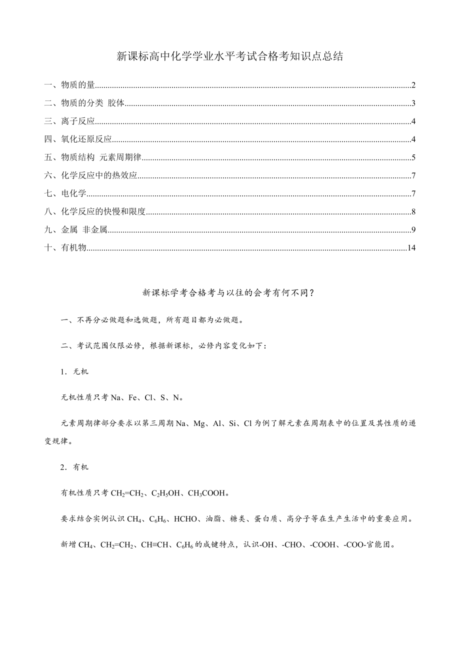 高中化学学业水平考试合格考知识点总结_第1页