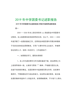 2019年中學團委書記述職報告