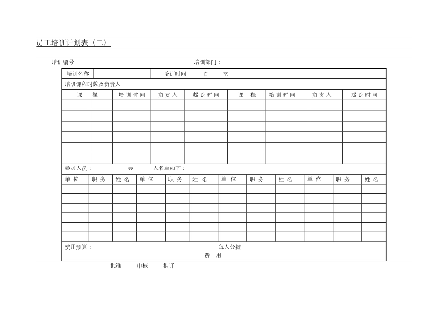 員工培訓(xùn)計(jì)劃表（二）.doc_第1頁(yè)