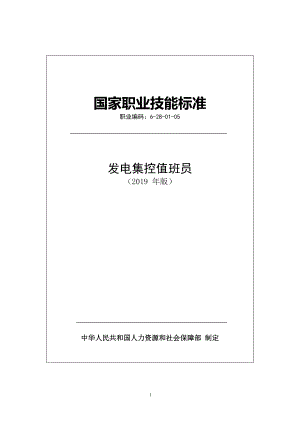 國家職業(yè)技能標準 (2019年版) 發(fā)電集控值班員