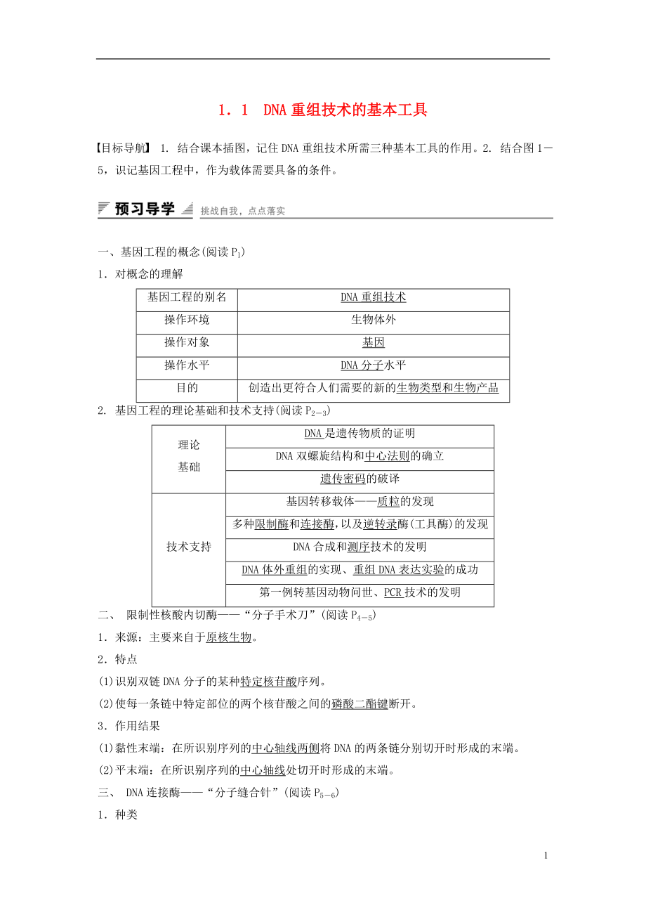 高中生物 專題一 基因工程 1.1 DNA重組技術(shù)的基本工具課時(shí)作業(yè) 新人教版選修3.doc_第1頁(yè)