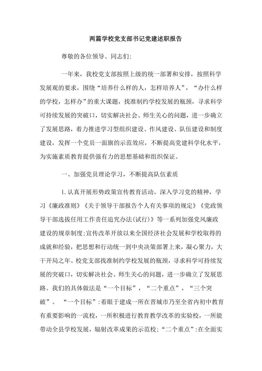 兩篇學(xué)校黨支部書記黨建述職報告_第1頁