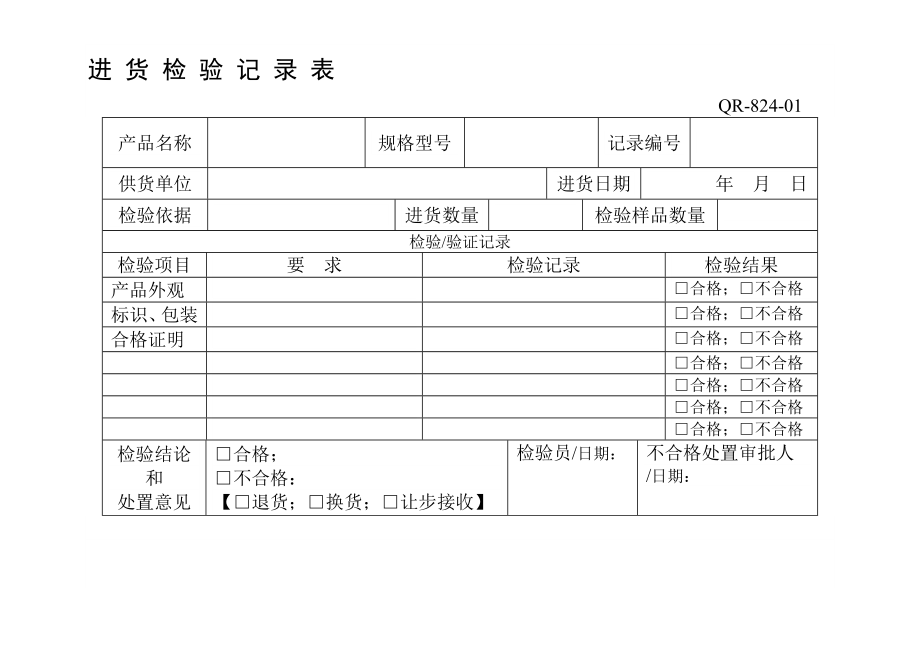 進(jìn)貨檢驗(yàn)記錄表.doc_第1頁