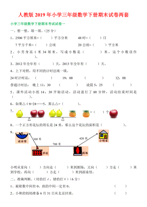 人教版2019年小學三年級數(shù)學下冊期末試卷兩套