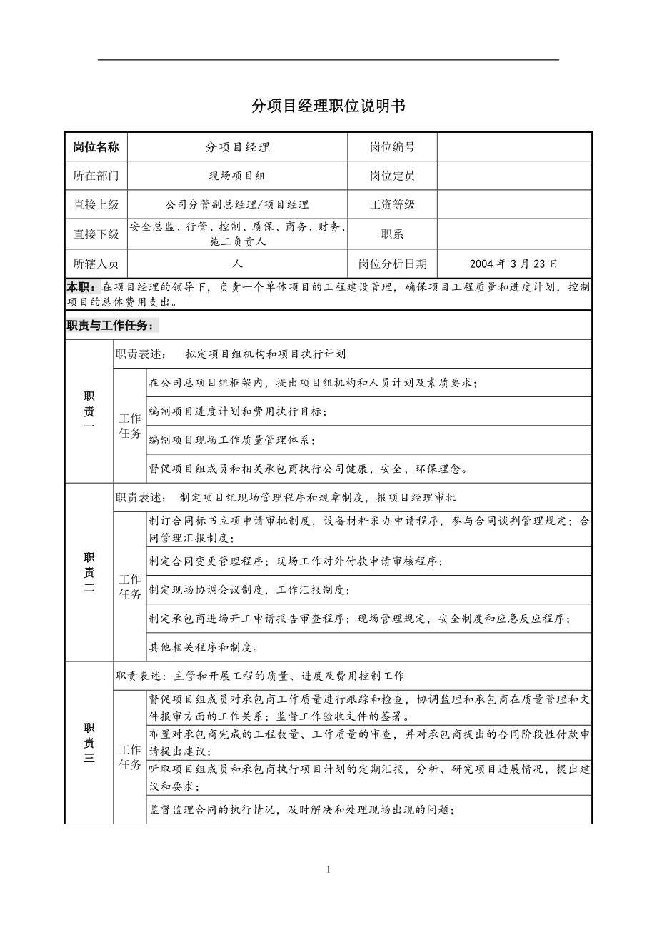 分项目经理职位说明书.docx_第1页