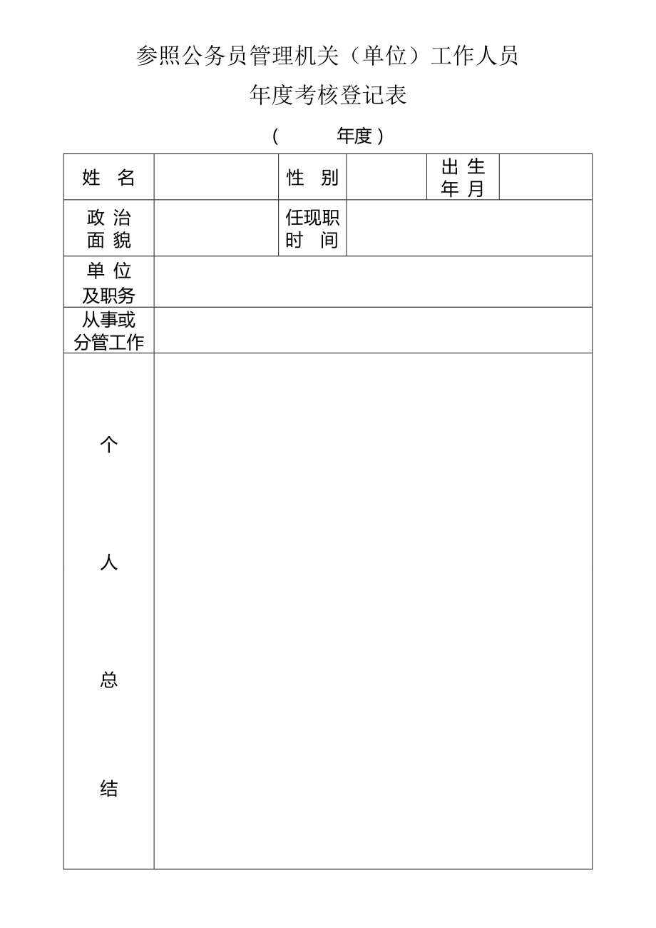 參公事業(yè)單位工作人員年度考核登記表(空表).doc_第1頁