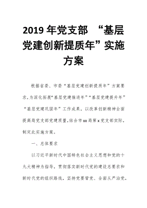 2019年黨支部 “基層黨建創(chuàng)新提質(zhì)年”實施方案