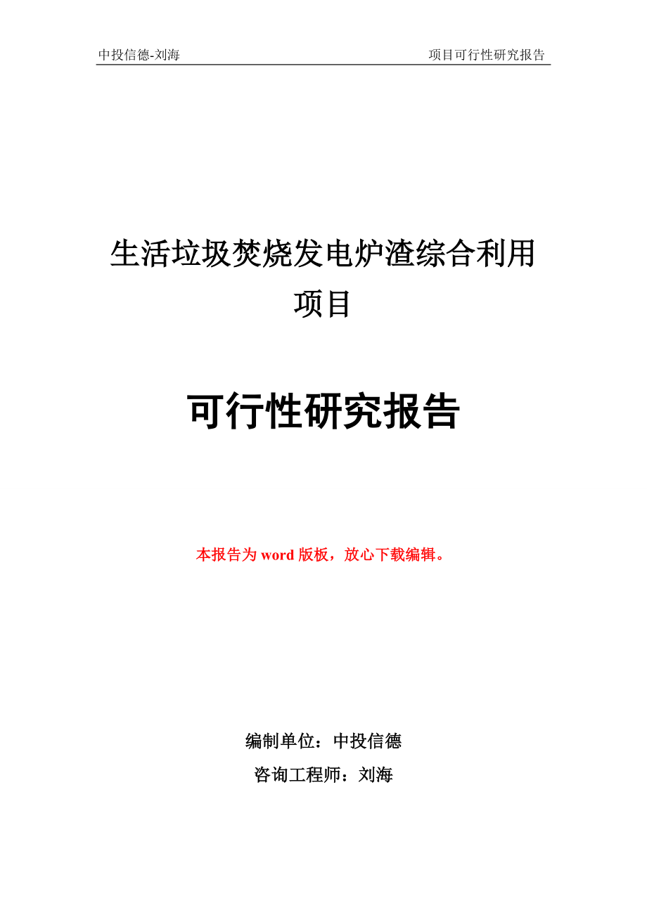 生活垃圾焚烧发电炉渣综合利用项目可行性研究报告_第1页