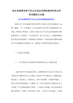 某鄉(xiāng)黨委領導班子民主生活會對照檢查材料和點評講話稿范文合集