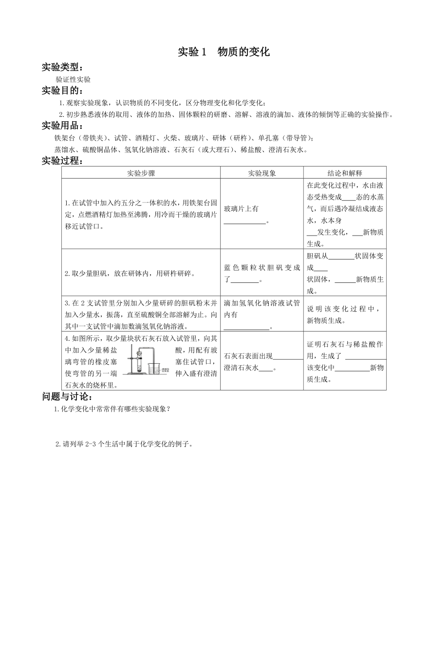 初中化學(xué)實(shí)驗(yàn)報告.doc_第1頁