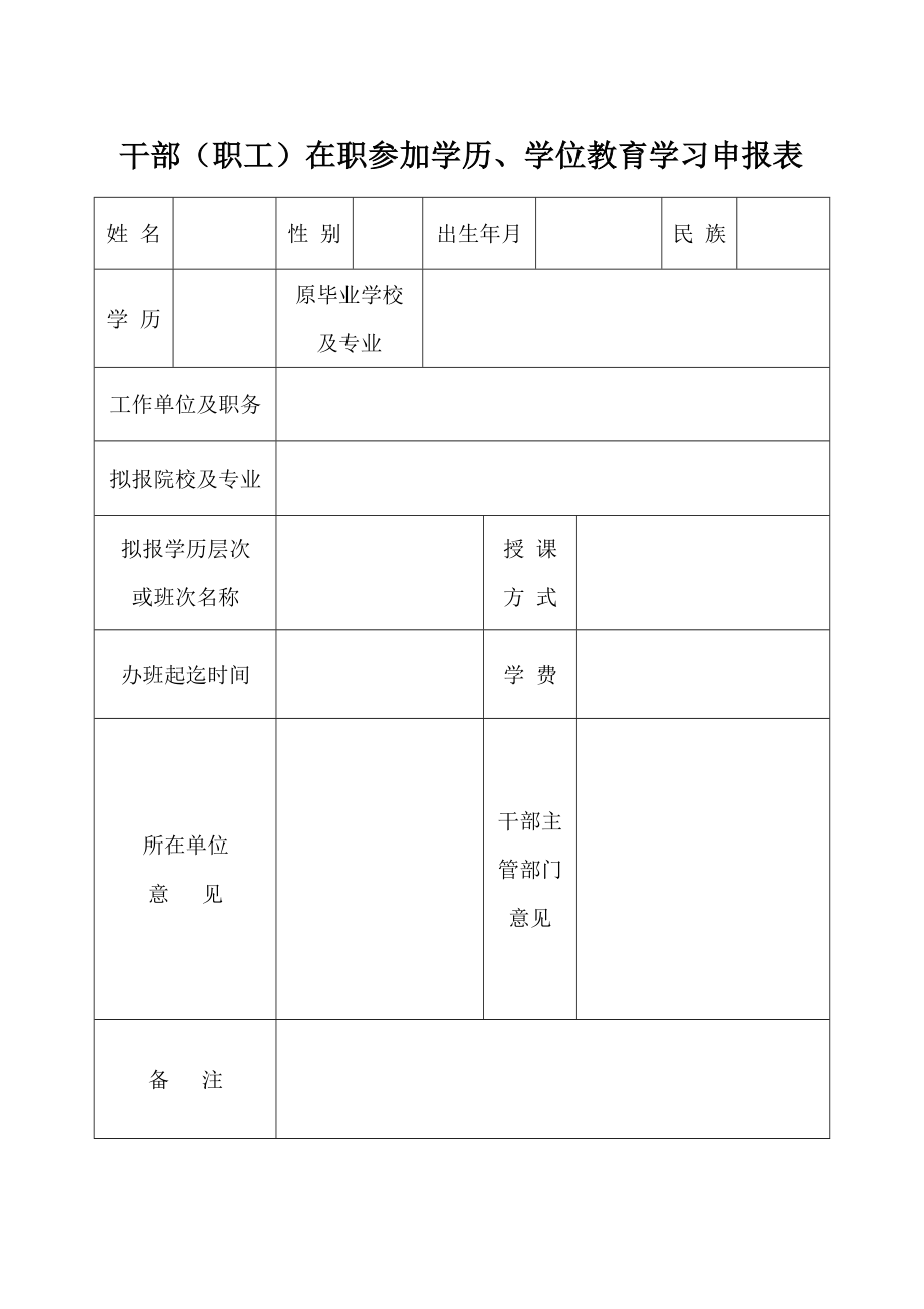 干部(職工)在職參加學(xué)歷、學(xué)位教育學(xué)習(xí)申報表.doc_第1頁