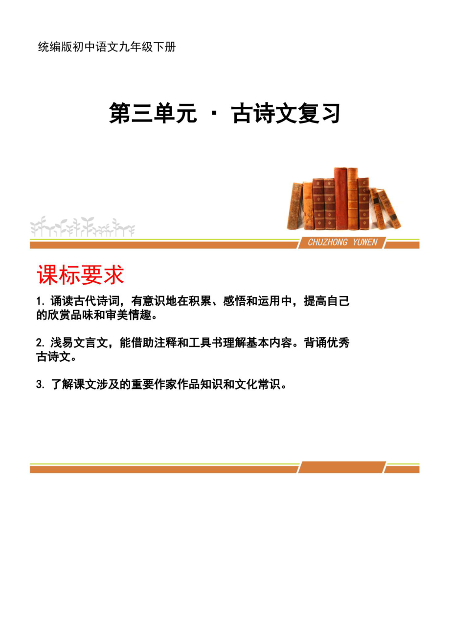 人教部编版初中语文九年级下册第三单元《古诗文复习》优秀PPT课件_第1页