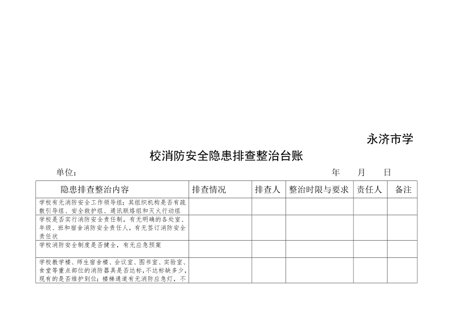 永济市学校消防安全隐患排查整治台账.doc_第1页