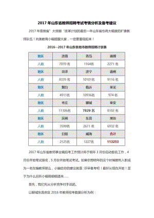 2017年山東省教師招聘考試考情分析及備考建議