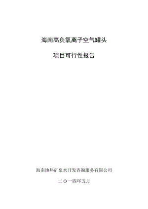 海南高負氧離子空氣罐頭 項目可行性報告.doc