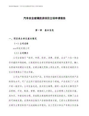 汽車安全玻璃投資項目立項申請報告