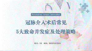 清新簡(jiǎn)約醫(yī)療護(hù)理教學(xué)冠脈介入術(shù)后常見5大并發(fā)癥及處理策略教育課件ppt模板