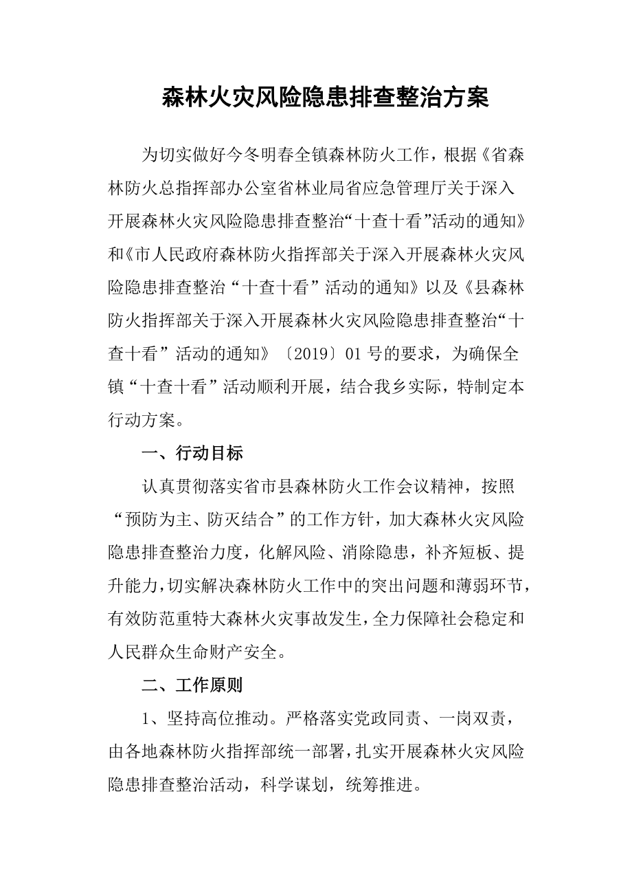 森林火灾风险隐患排查整治方案.docx_第1页