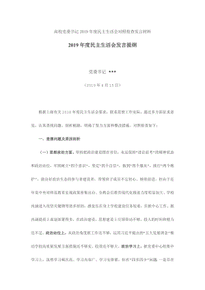 高校黨委書記2019年度民主生活會對照檢查發(fā)言材料