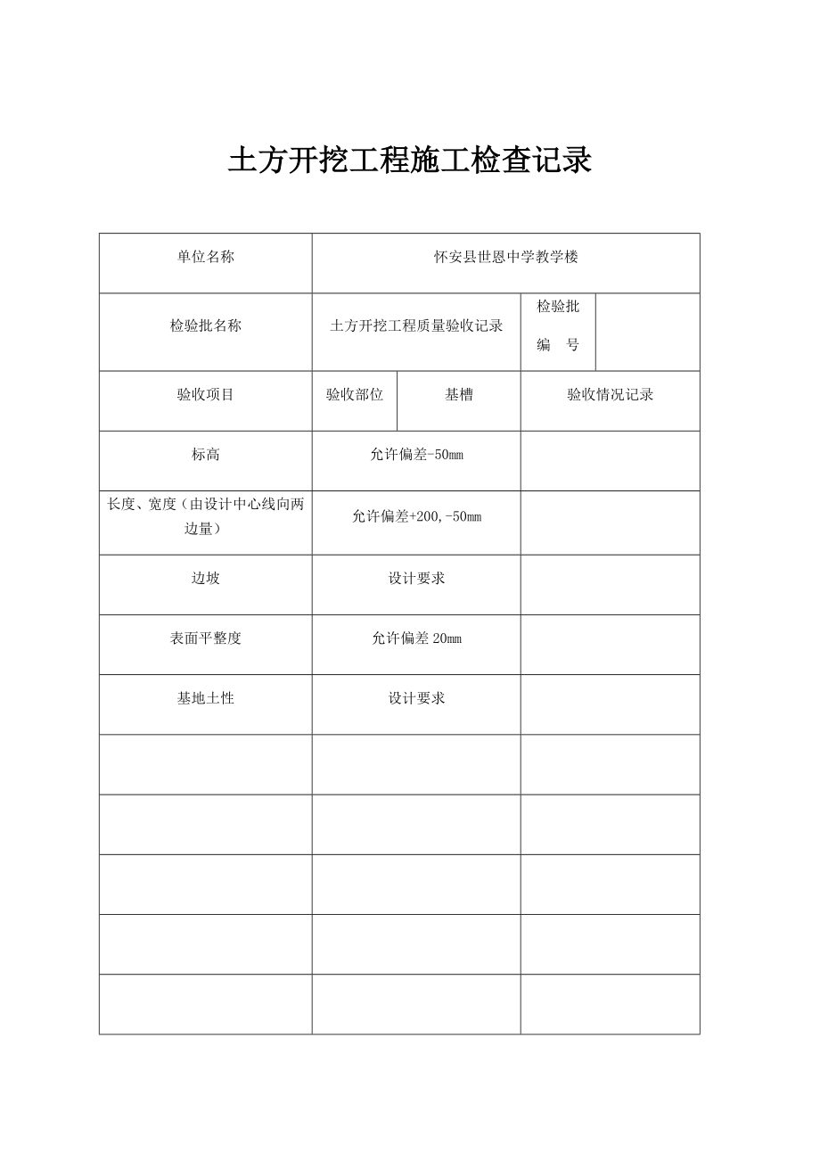 土方开挖工程施工检查记录.doc_第1页