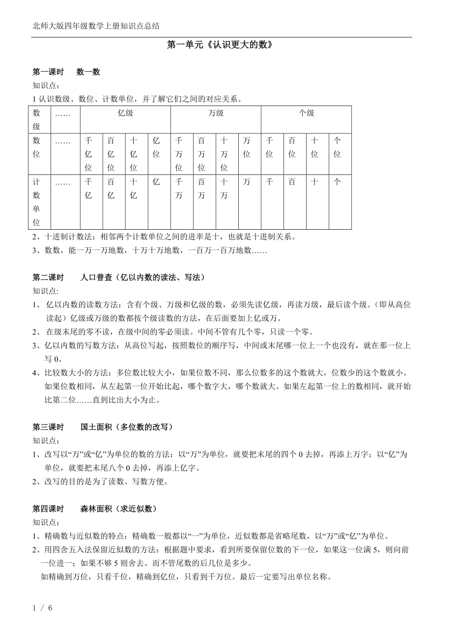 北師大版四年級上冊數(shù)學知識點總結.docx_第1頁