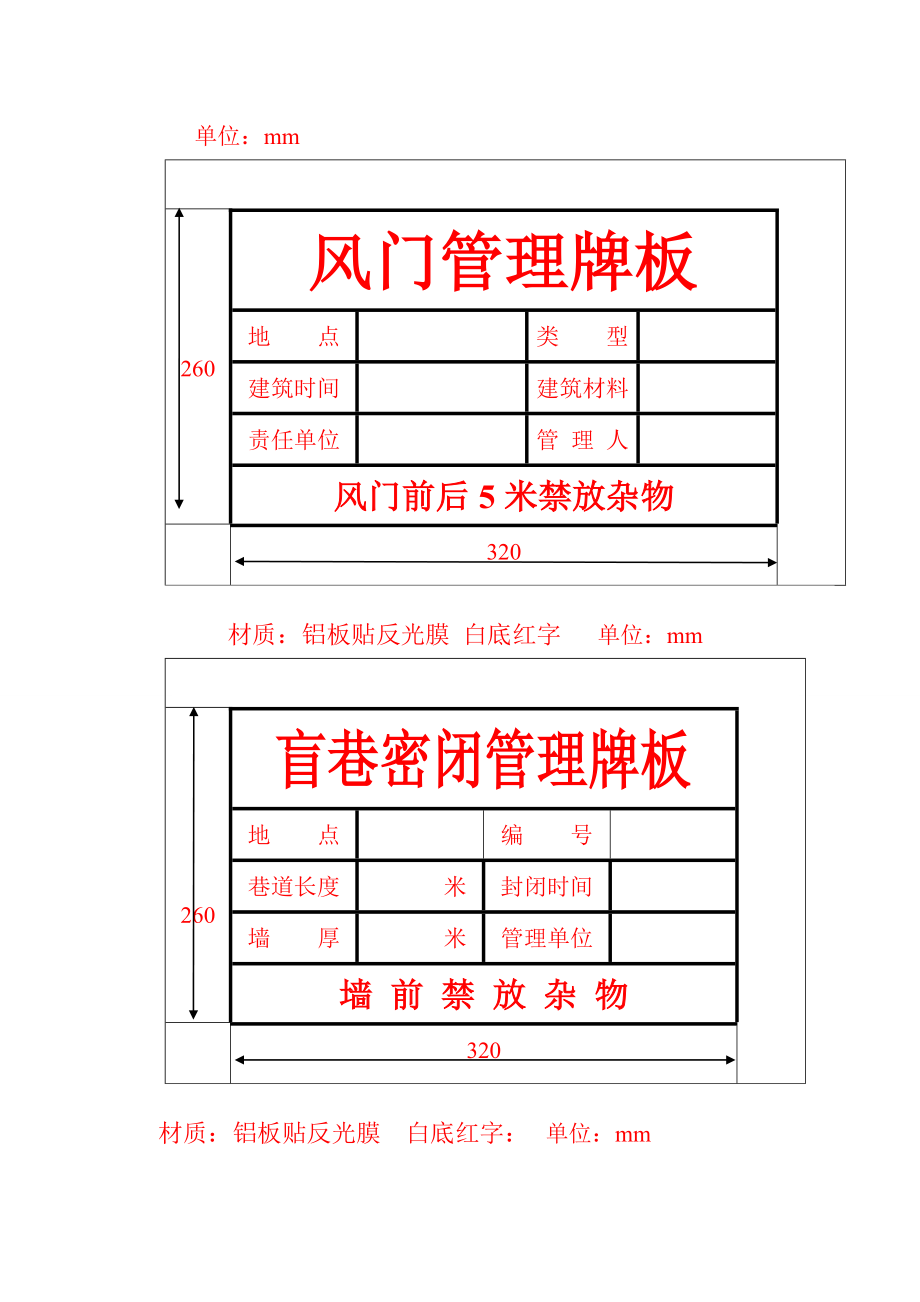 煤礦各類管理牌板制作尺寸標(biāo)準(zhǔn).doc_第1頁