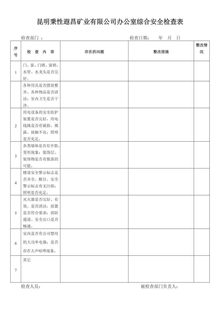 辦公室安全檢查表.doc_第1頁