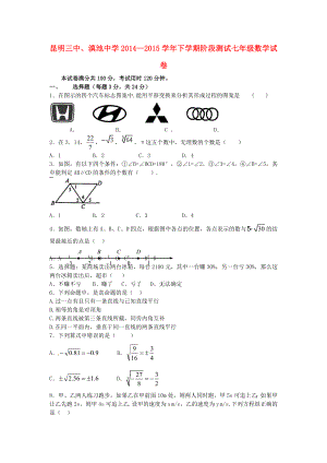 云南省昆明市第三中學(xué)、滇池中學(xué)2014-2015學(xué)年七年級(jí)數(shù)學(xué)下學(xué)期期中試題