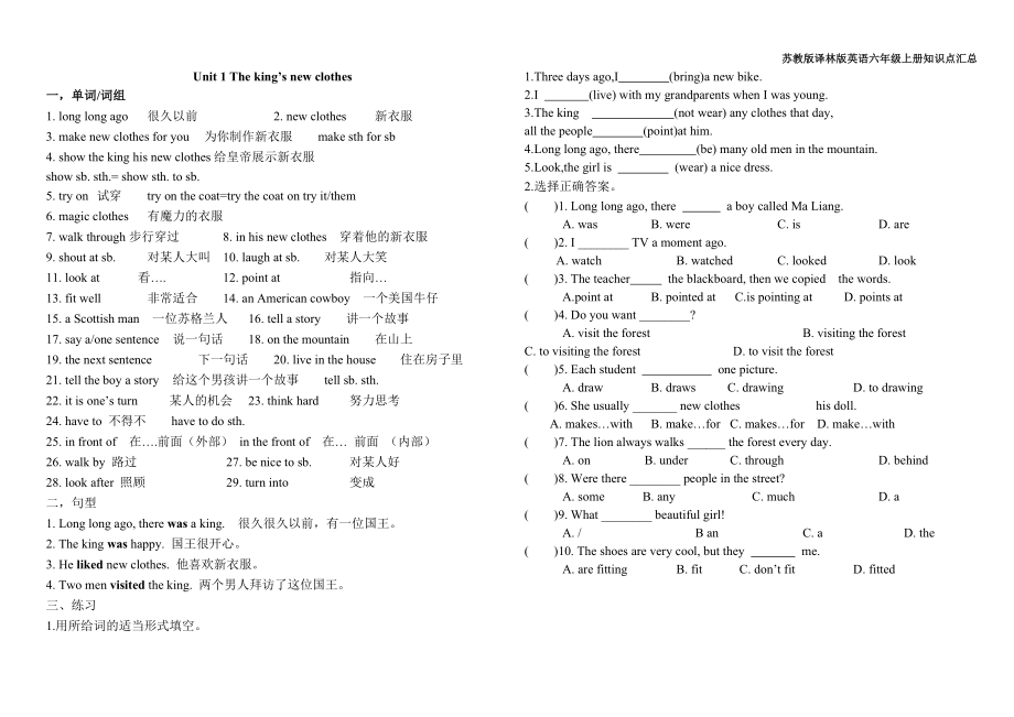 蘇教版譯林版英語六年級上冊復習知識點匯總.doc_第1頁