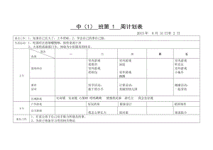 幼兒園上學(xué)期中班周計劃.doc